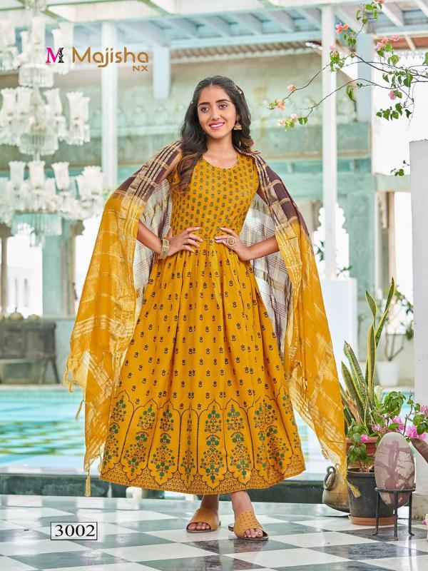 Majisha Nx Pankh 3 Fancy Rayon Anarkali Wear Kurti With Dupatta Collection